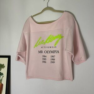 Vintage Mr. Olympia pale pink semi cropped top size XL